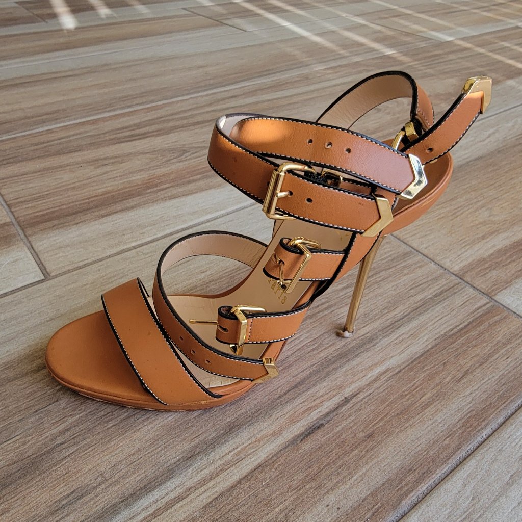Christian Louboutin Funky 120 Tan Leather Gladiator Sandal Strap Shoes Eur. 37.5